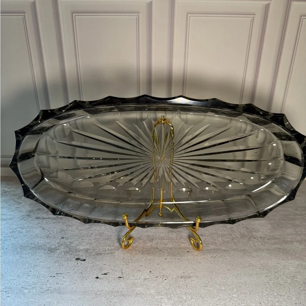 Stunning! Rare Find! Genuine Lead Crystal Art Deco Smoky Glass Vanity Set